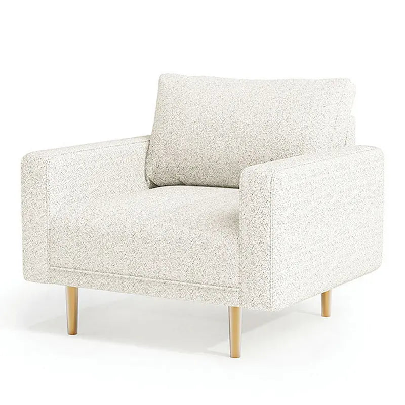 Fauteuil d'appoint, assise banquette avec accoudoirs droits, bouclé blanc cassé moelleux