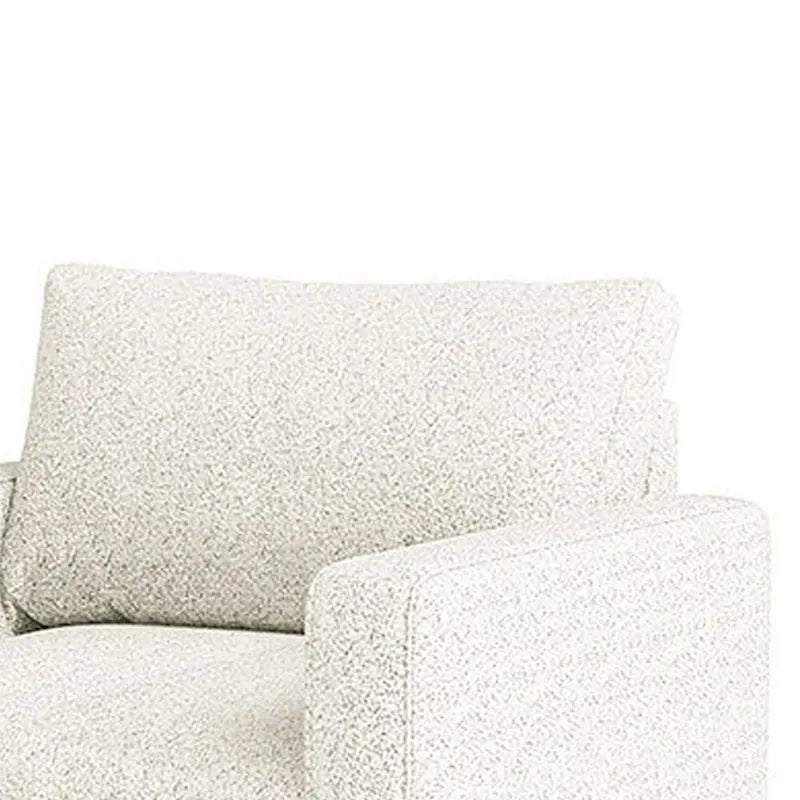 Fauteuil d'appoint, assise banquette avec accoudoirs droits, bouclé blanc cassé moelleux