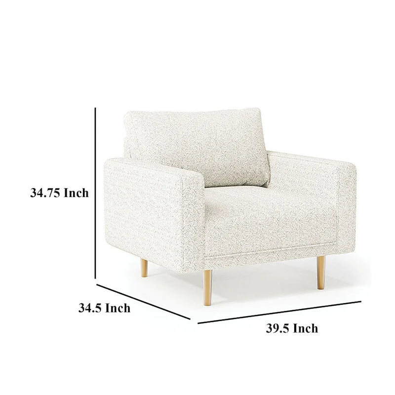 Fauteuil d'appoint, assise banquette avec accoudoirs droits, bouclé blanc cassé moelleux
