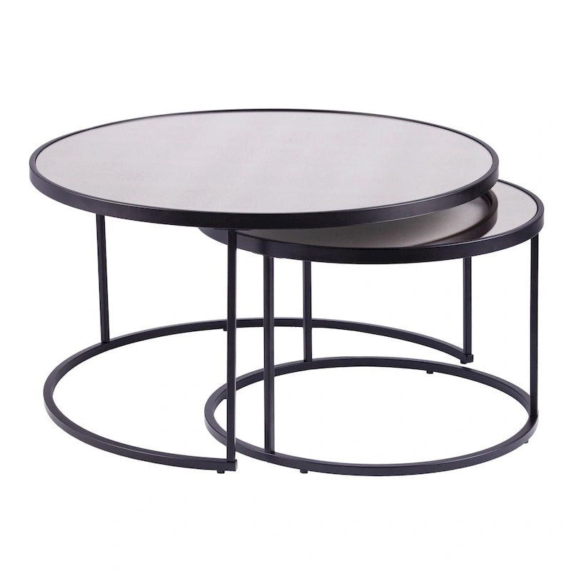 Tables basses gigognes rondes effet miroir pour salon - 81 x 81 x 43 cm