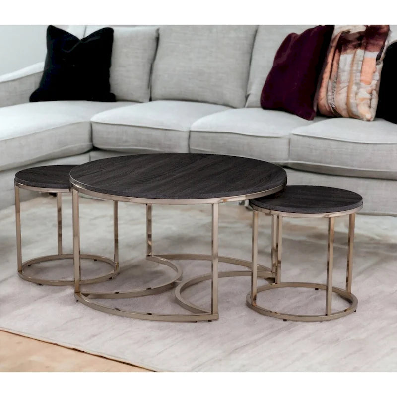 Tables basses gigognes rondes effet miroir pour salon - 81 x 81 x 43 cm