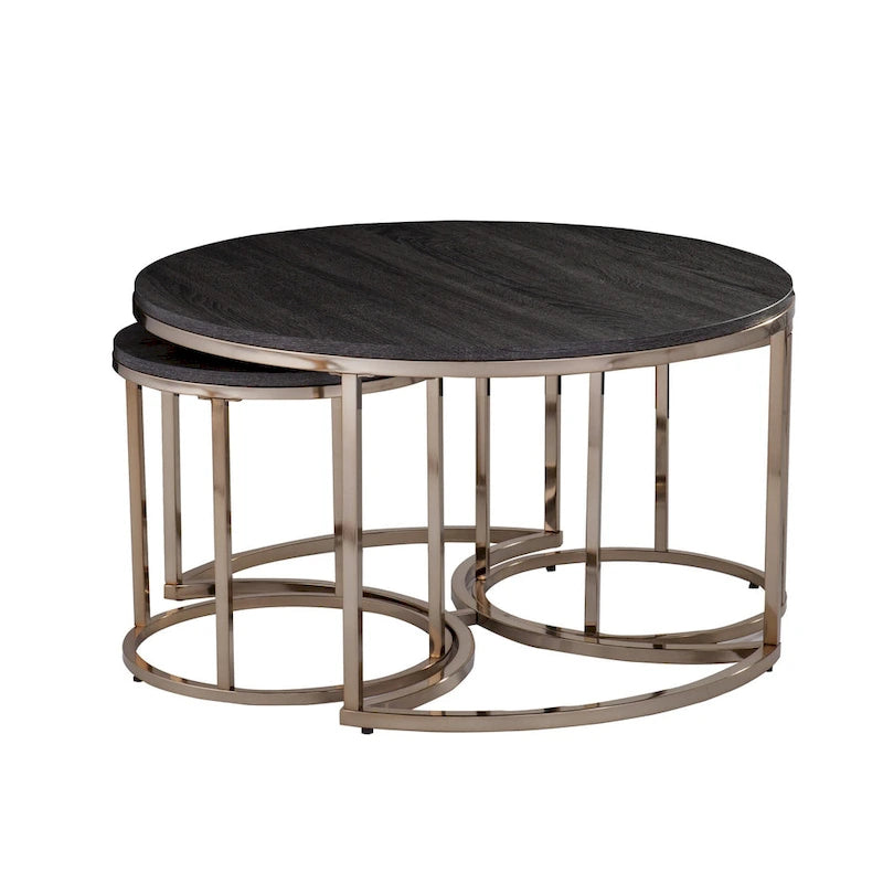 Tables basses gigognes rondes effet miroir pour salon - 81 x 81 x 43 cm