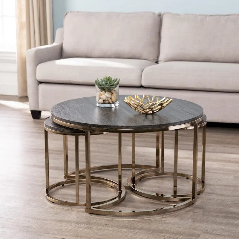 Tables basses gigognes rondes effet miroir pour salon - 81 x 81 x 43 cm