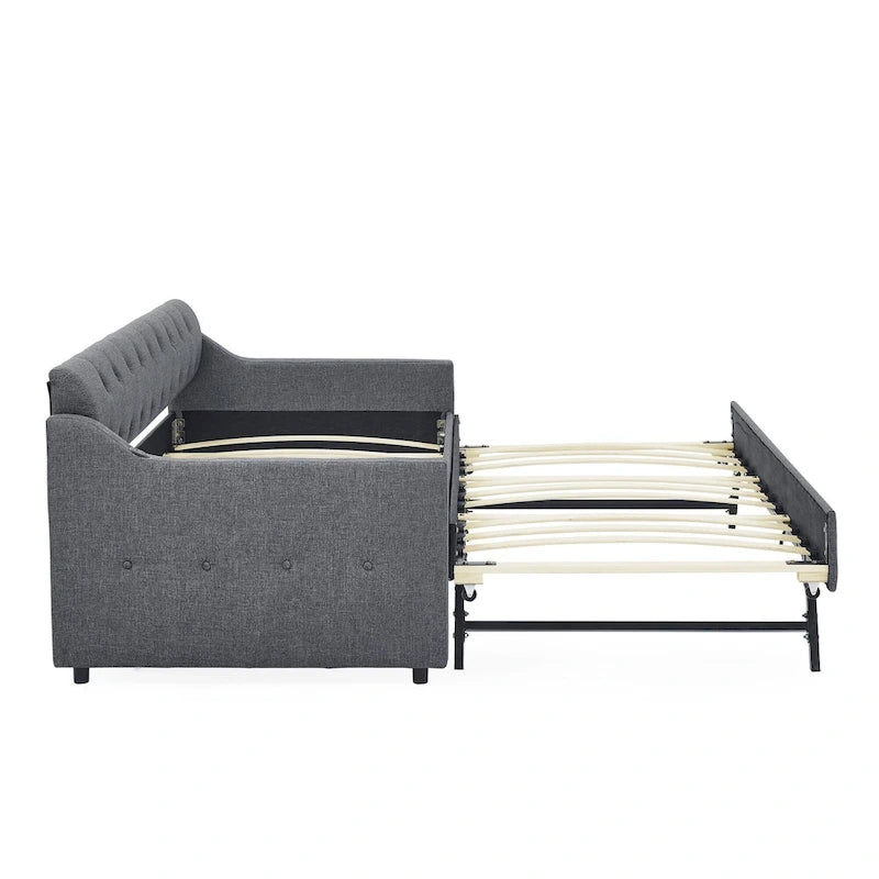 Banquette-lit tapissée avec lit gigogne escamotable et port USB