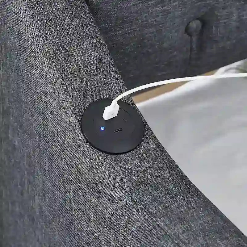 Banquette-lit tapissée avec lit gigogne escamotable et port USB