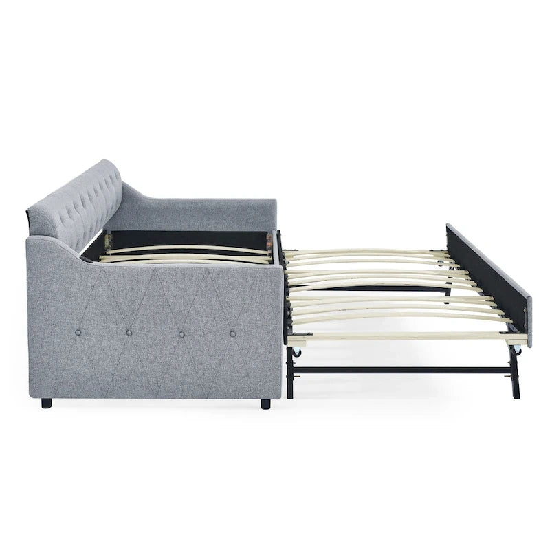 Banquette-lit tapissée avec lit gigogne escamotable et port USB