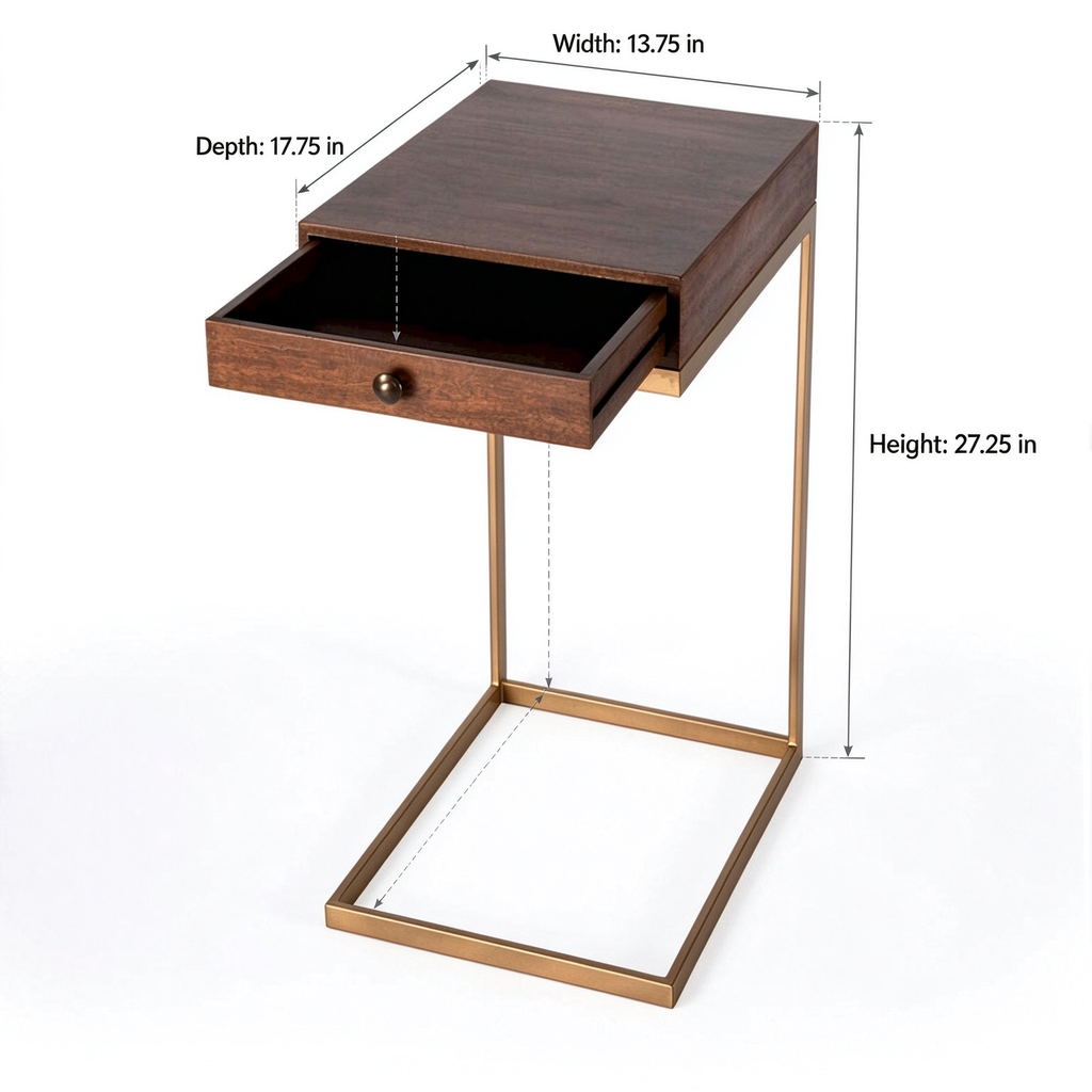 Table d'appoint Alec avec 1 tiroir en forme de C