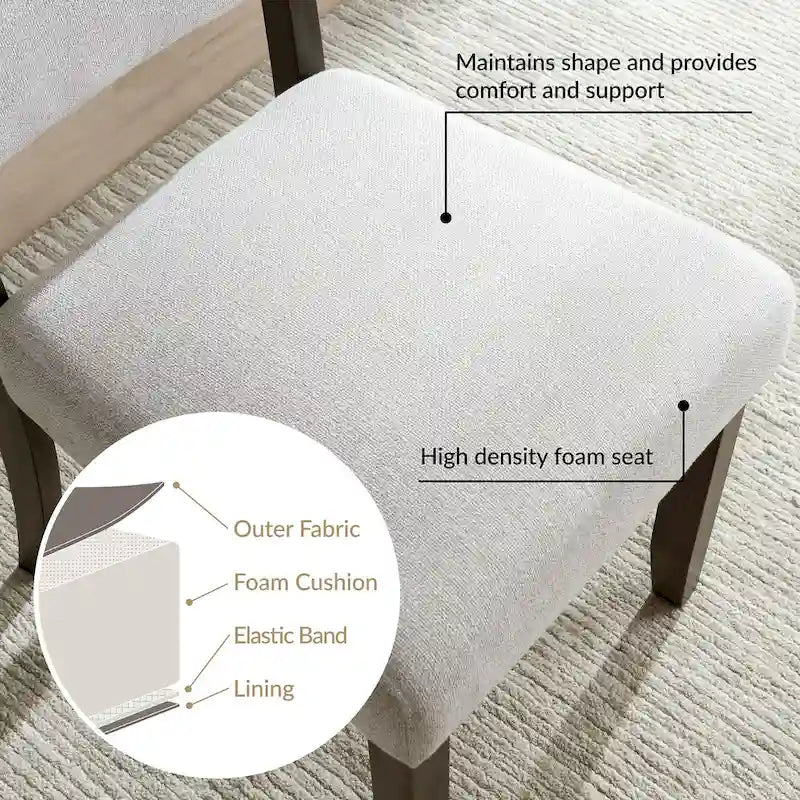 Chaise de salle à manger avec dossier rembourré et base en bois, ensemble de 2