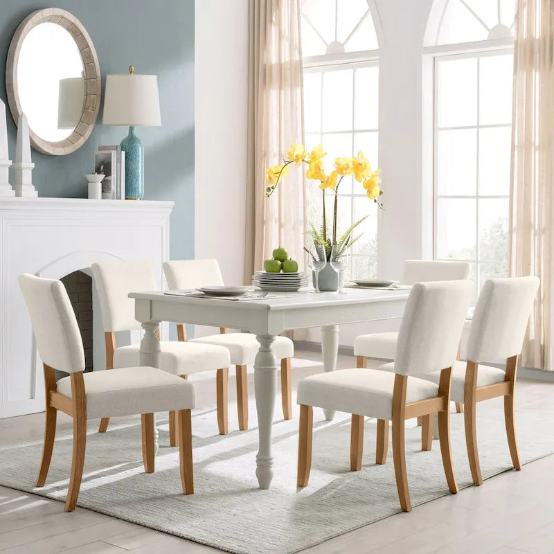 Chaise de salle à manger avec dossier rembourré et base en bois, ensemble de 2