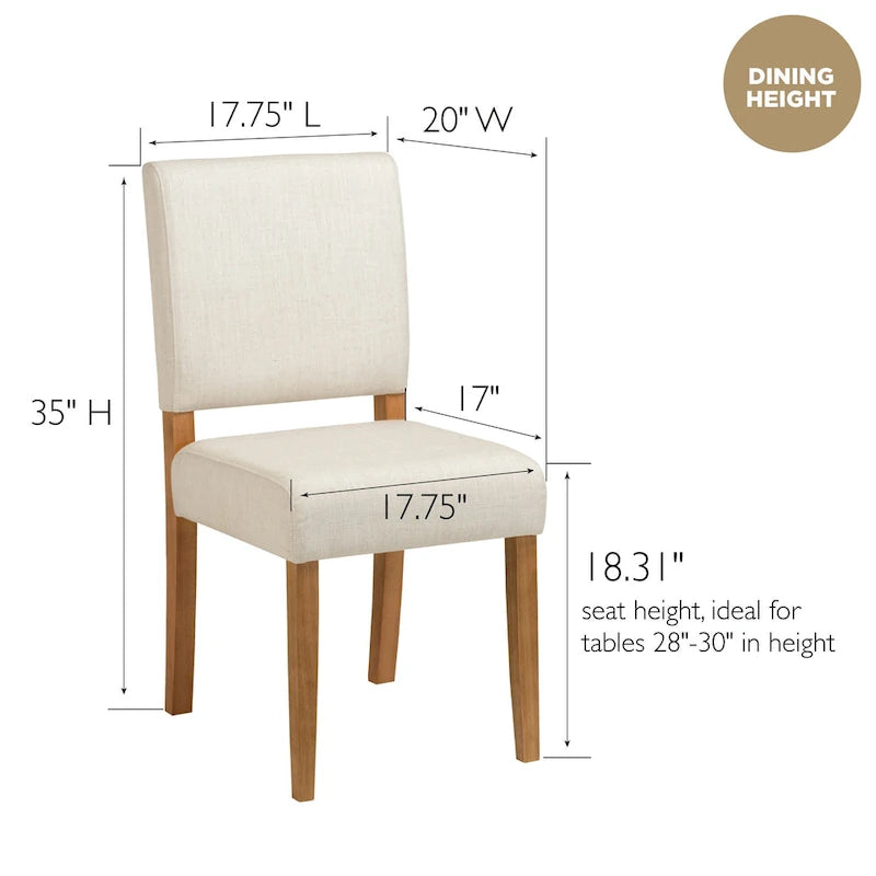 Chaise de salle à manger avec dossier rembourré et base en bois, ensemble de 2