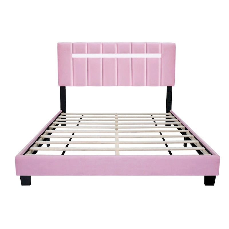 Cadre de lit en velours rose avec fonctionnalités réglables, collection Rose préférée des adolescentes