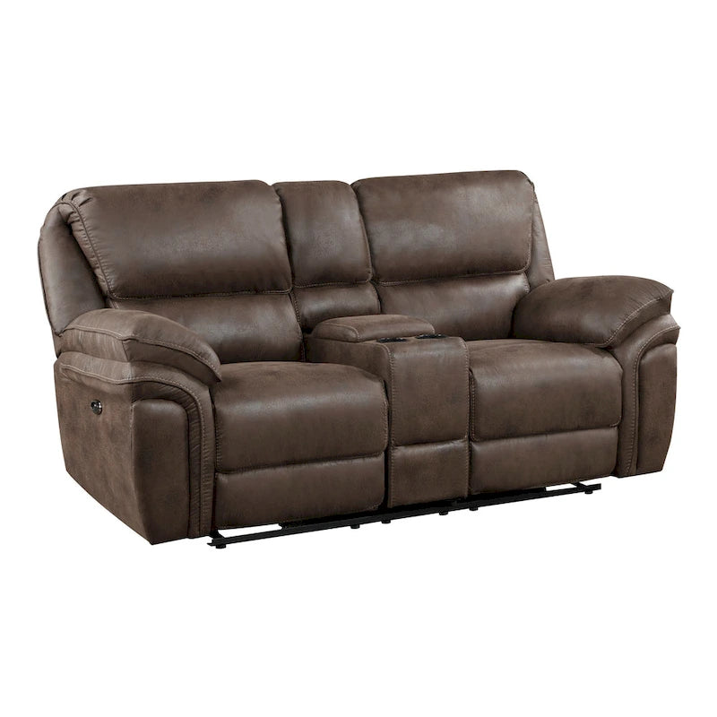 Canapé deux places relax électrique 80 pouces, console avec porte-gobelets, USB, marron