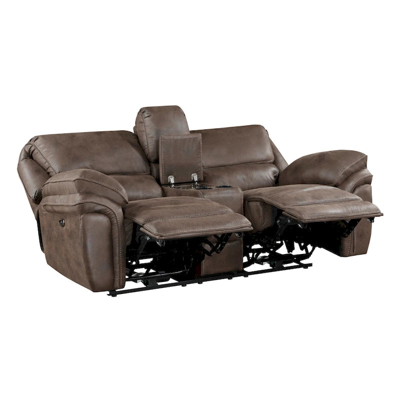 Canapé deux places relax électrique 80 pouces, console avec porte-gobelets, USB, marron