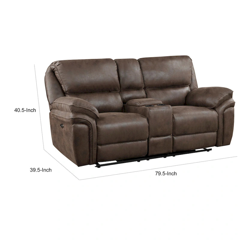 Canapé deux places relax électrique 80 pouces, console avec porte-gobelets, USB, marron
