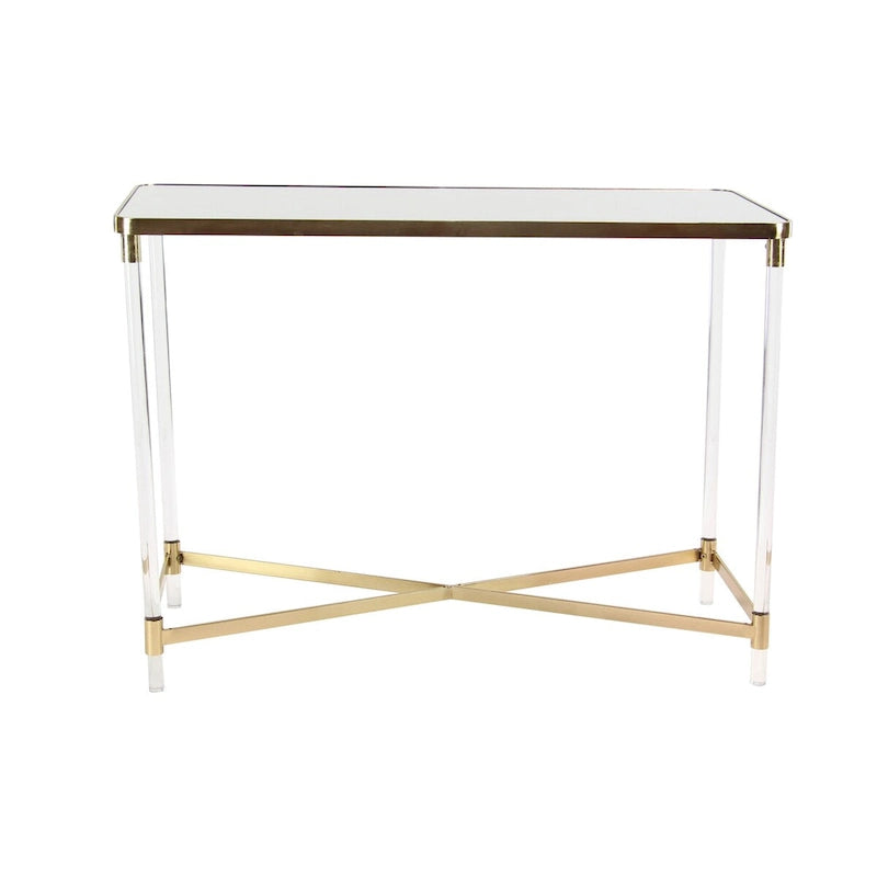 Metal Console Table with Mirrored Top and Acrylic Legs - Gold or Silver - Roche River Decor