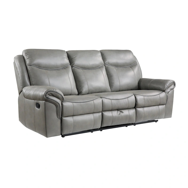 Canapé inclinable manuel deux places de 80 pouces, porte-gobelets, USB, similicuir gris
