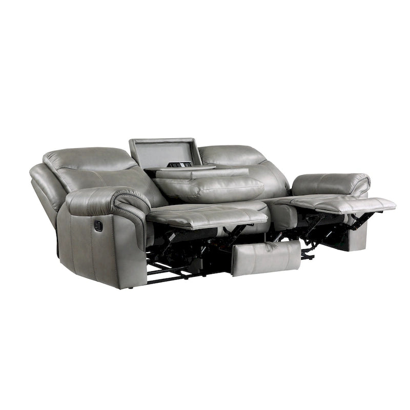 Canapé inclinable manuel deux places de 80 pouces, porte-gobelets, USB, similicuir gris
