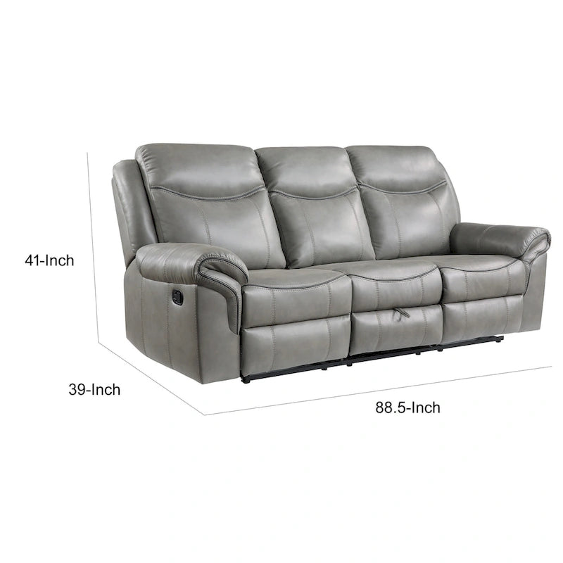 Canapé inclinable manuel deux places de 80 pouces, porte-gobelets, USB, similicuir gris