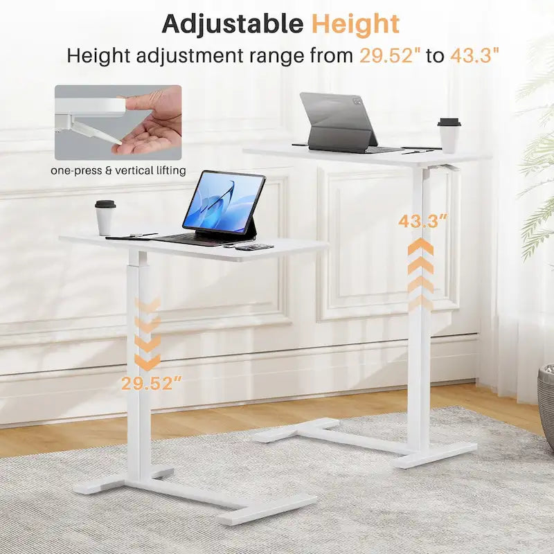 Bureau debout mobile avec roues, bureau pour ordinateur portable pneumatique, chariot d'ordinateur roulant, petit bureau réglable en hauteur, pour la maison