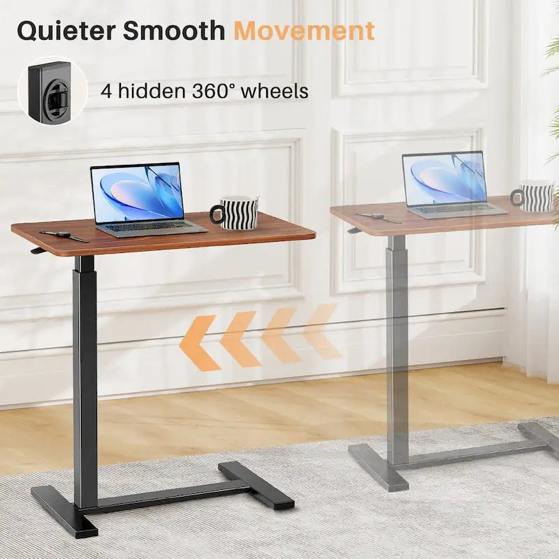 Bureau debout mobile avec roues, bureau pour ordinateur portable pneumatique, chariot d'ordinateur roulant, petit bureau réglable en hauteur, pour la maison