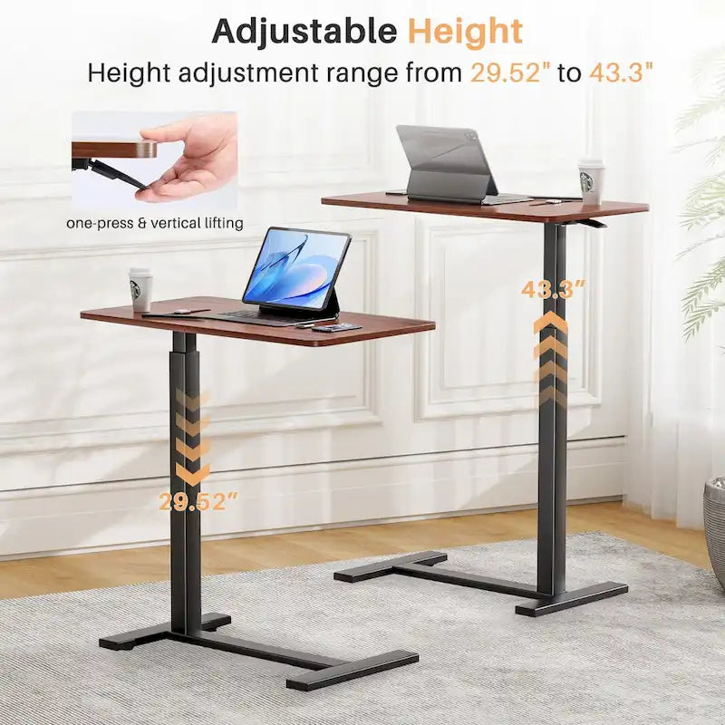 Bureau debout mobile avec roues, bureau pour ordinateur portable pneumatique, chariot d'ordinateur roulant, petit bureau réglable en hauteur, pour la maison