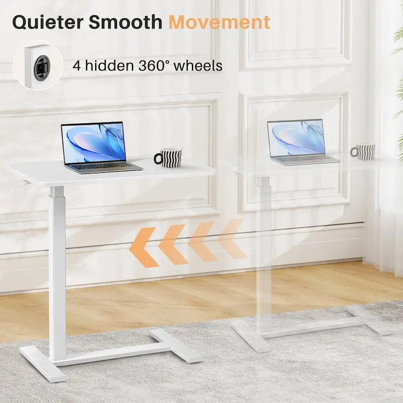 Bureau debout mobile avec roues, bureau pour ordinateur portable pneumatique, chariot d'ordinateur roulant, petit bureau réglable en hauteur, pour la maison