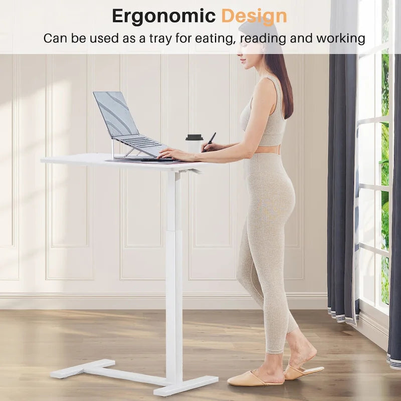 Bureau debout mobile avec roues, bureau pour ordinateur portable pneumatique, chariot d'ordinateur roulant, petit bureau réglable en hauteur, pour la maison