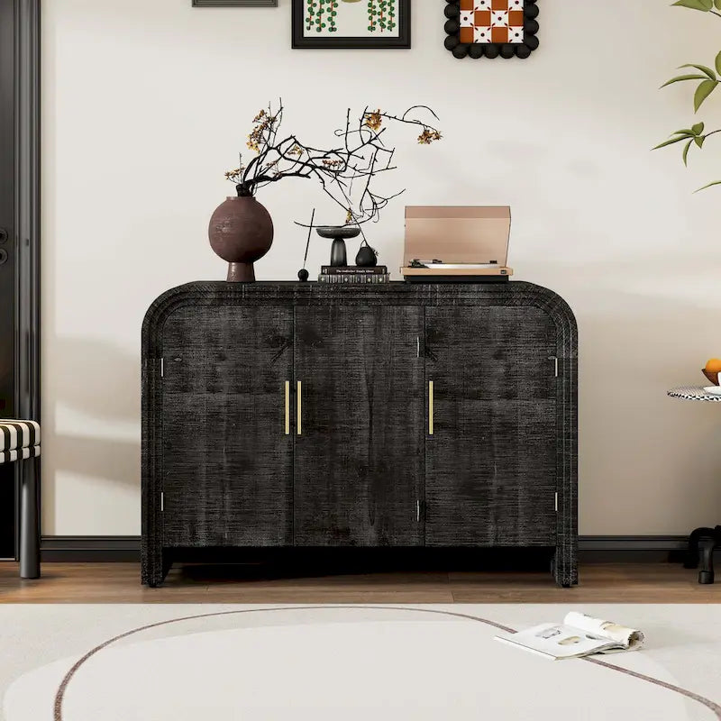 Retro Minimalist Curved Sideboard with Adjustable Dividers